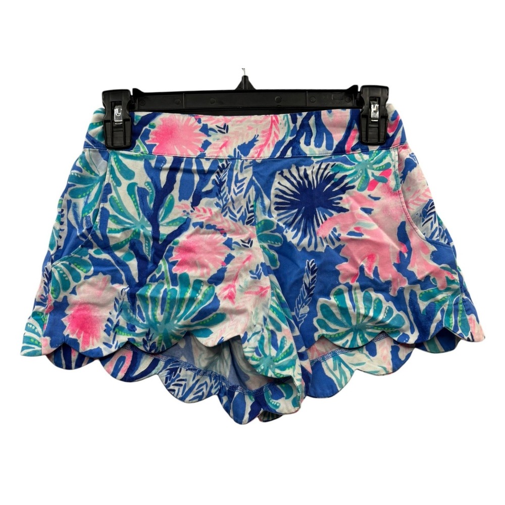 Lilly Pulitzer Dahlia Scallop Hem Resort Shorts Tropical Print Pull On‎ XS